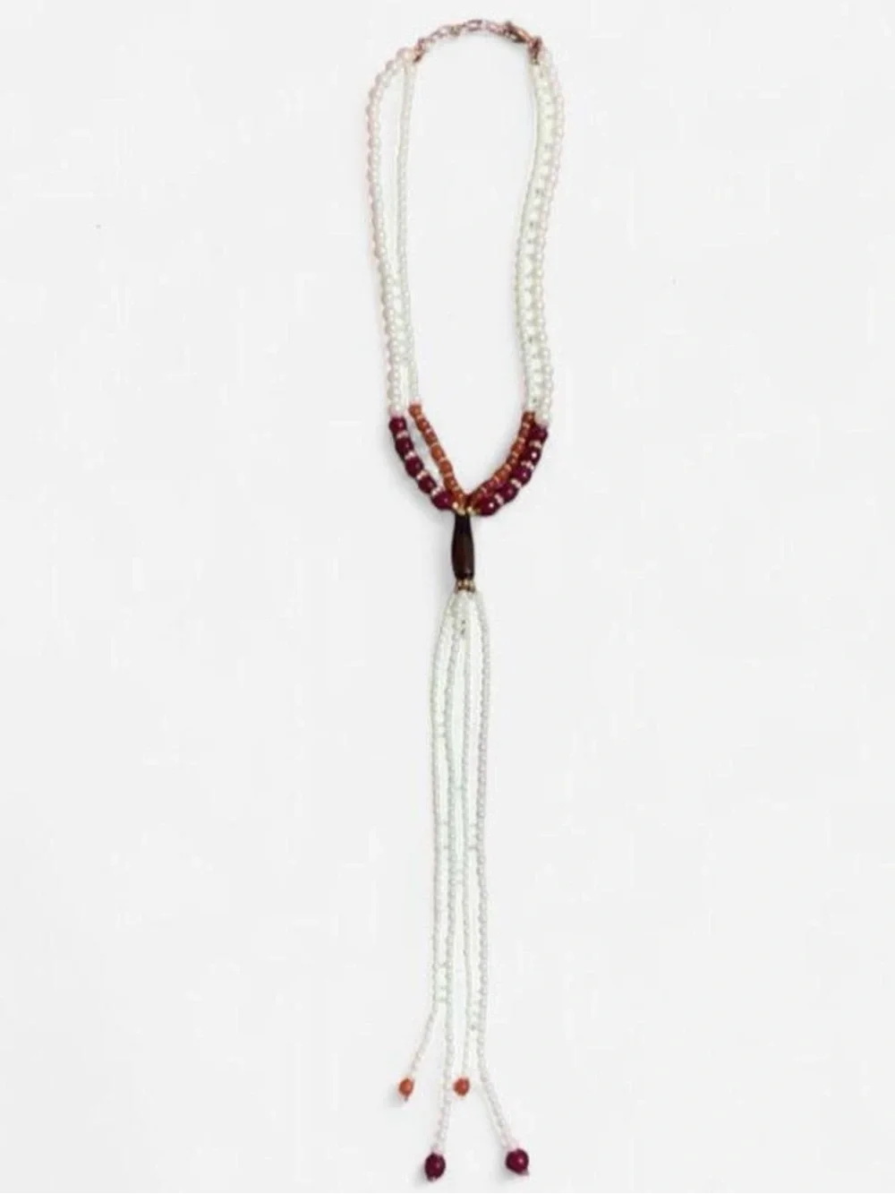 Pearl and Garnet Tassel Necklace - White and Burgundy Women’s Jewelry